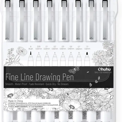 Ohuhu Fineliner Drawing Pens: 8-size (Ultra-fine, Fine & Brush) / 18 Packs Fineliners / 12 Colors Brush & Fineliner, Waterproof Micro Pens for Adults Artists & Beginners Drawing Sketching Bullet Journal Outlining - Fineliner Pens Series of Ohuhu