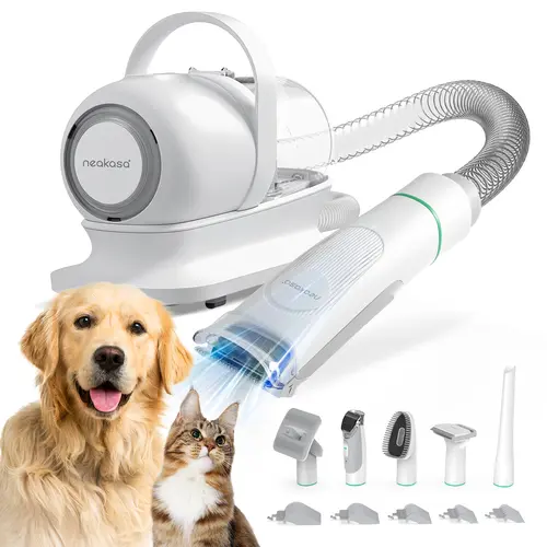 Neakasa P1 Pro Pet Grooming Kit with Vacuum, 99% Hair Capture Keeps Floors Tidy, 5 Groomer Tools, 1L Capacity, 3 Adjustable Suction Levels, 52dB Low-Noise, Dog & Cat Nozzle, Hair Clippers, Cleaning Brush, Precise Cuts for Cleaner Grooming