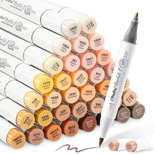 Ohuhu Alcohol Markers, Dual Tip Pens with Brush+Chisel & Fine Tips - 36 Portrait Skin Tone Set, Refillable Ink for Artists - Honolulu & B Series Office Art Supplies, Brush+Chisel Tips