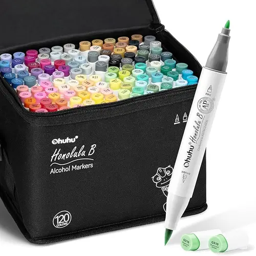Ohuhu Alcohol Markers: Brush & Fine / Chisel - 120 Colors for Adults Coloring Refillable | AP Certified Art Marker Set, Dual Tips Alcohol-based for Artists Beginners Drawing Illustration Sketching, Honolulu & B Series of Ohuhu