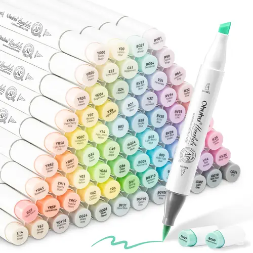 Ohuhu Alcohol Markers: Brush& Fine / Chisel / Soft Chisel - 96 Pastel Colors for Adults Coloring | Sweetness+ Blossoming, AP Certified Refillable Dual Tips Marker for Artist Beginner Drawing Illustration Sketching - Honolulu & B & 2S of Ohuhu
