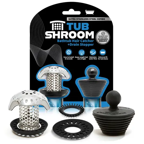TubShroom Ultra Revolutionary Hair Catcher and Drain Protector with Stopper, Shower and Tub Drain Protector, Keeps Drains Clog Free Stainless Steel Bathtub Cleaning