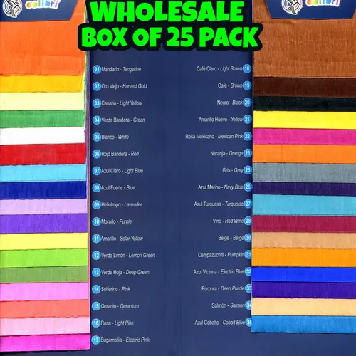 Colibri Crepe Paper Box 25 Pack - 25 Different Vibrant Colors - Ideal for Crafts, Paper Flowers and Piñatas