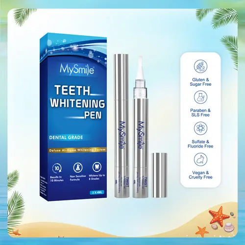 MySmile Teeth Whitening Pen 2-Pack, Instant Teeth Brightening Gel with Sugar & Deionized Water for On-the-Go Stain Removal, Mint Flavor, 30+ Treatments, Selfcare, Oil Control, Gluten-Free, Moisturizing, Twist Design, Shine Boost (Beauty & Personal Care)