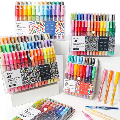 [Flash Sale] Grabie Acrylic Markers Paint Pens Set (Drawing Pad Included), for Rock Painting, Ceramic, Canvas, Plastic, Glass artmarkers acrylic paintmarkers, coloring, artist, creative, durable, glossy, waterproof, Back to School, Class Reward Gift Idea
