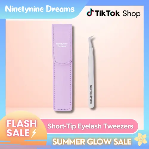 Ninetynine Dreams Eyelash Tweezers | Short-Tip Professional Precision Applicator Tool for Eyelashes — Anti-Slip Grip, Perfect for Lash Clusters & Strip Lashes, Includes Tweezers Pouch for Safe Storage, Beginner Friendly Eyelash Application Must-Have Tools