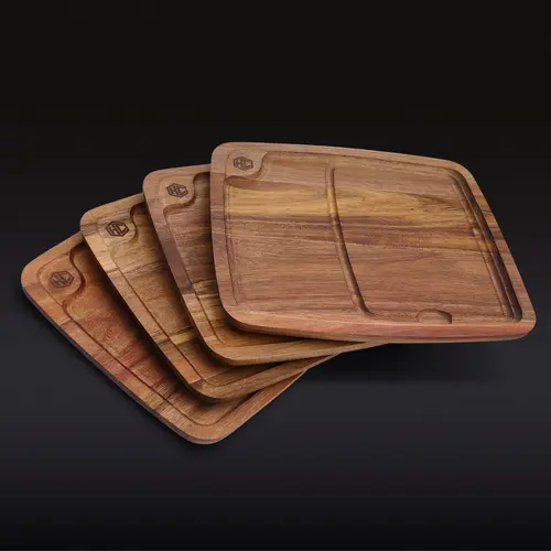 4-Piece Bistecca Wood Steak Plate Set