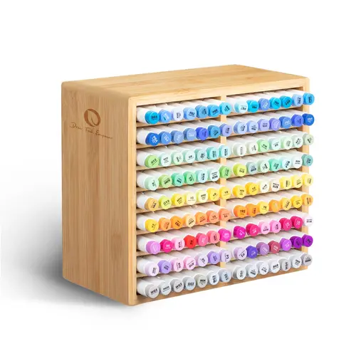 Ohuhu Bamboo Marker Organizer: Rounded Corner - Desktop Accessory for Desk Top Organizing - 18/32 Compartments Hold 126/224 Honolulu Oahu Series Markers, Pens, Pencils - Natural Look for Classroom Use - Marker Organizer Series of Ohuhu