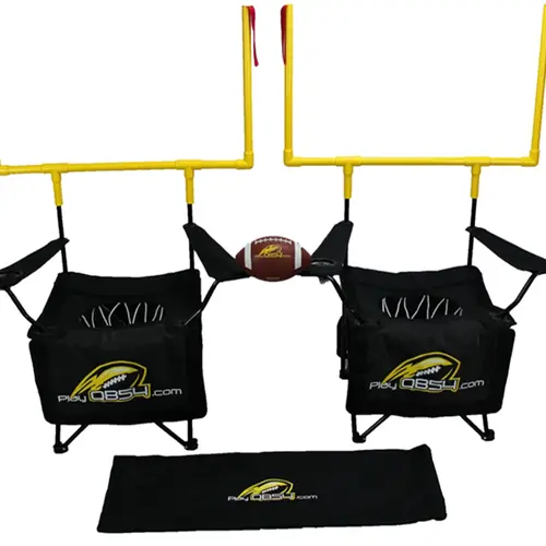 QB54 Black Set - 2 Chairs 2 Goalposts Football Carrying Bag Kicking Tee Ball Pump for Tailgate Fun & Game Day Rivalry