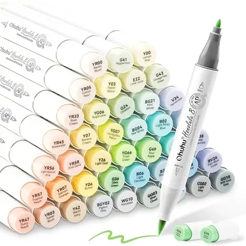 Ohuhu Pastel Alcohol Markers: Brush & Chisel / Fine - 48 Colors of Blossoming- Double Tipped Art Marker Set for Artist Adults Coloring Illustration - AP Certificated for Artists Beginners Drawing Illustration Sketching - Honolulu & B Series of Ohuhu