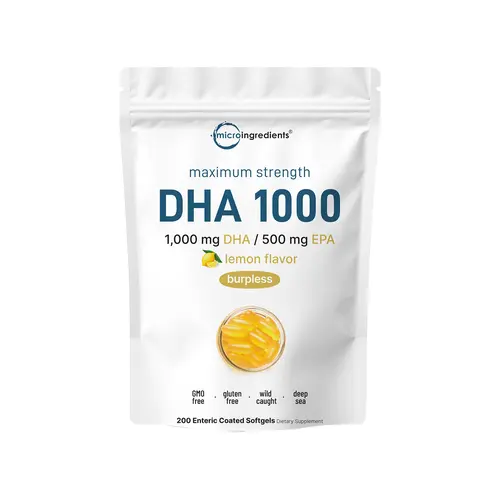 Micro Ingredients Omega 3 Fish Oil DHA Supplements 1000mg with EPA 500mg, 200 Softgels –   Lemon Flavored