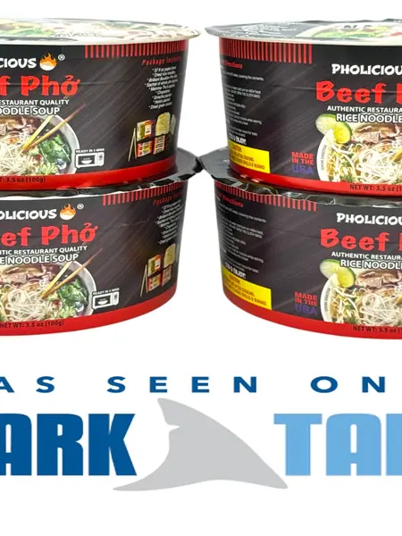 Instant BEEF Pho - PhoLicious Brand - Vietnamese Rice Noodle Soup - Pack of 4 Single Serve Bowls - Ramen Alternative
