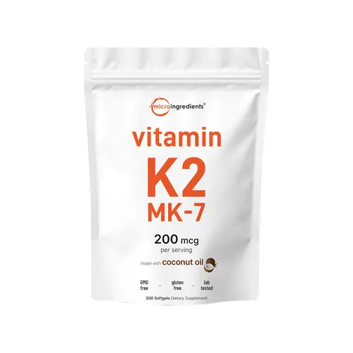 Micro Ingredients Vitamin K2 MK-7 Supplement, 200 mcg Per Serving, 300 Coconut Oil Softgles