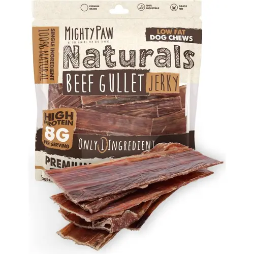Mighty Paw All-Natural Beef Gullet Jerky for Dogs - Low Fat, High Protein Chews, 8g per Serving