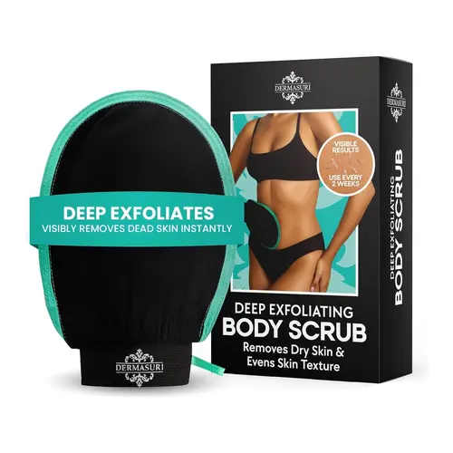 Dermasuri Exfoliating Mitt - Korean Body Scrubber for Keratosis Pilaris, Ingrown Hair & Self Tan Prep, Deep Exfoliator for Smooth Skin, Personal Care Gifts for Women & Men (1 Pack)