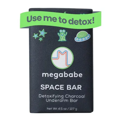 Megababe Space Bar Underarm Cleanser Bar Soap - Glycolic Acid, Detoxifying Charcoal, Tea Tree for Daily Odor Control, Sensitive Skin - 3.5 oz
