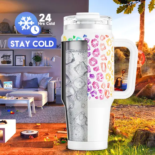 Meoky Double Mouth Thermal Cup with Handle - 32oz/40oz Cylindrical Leak-Proof Vacuum Insulated Stainless Steel Water Bottle, Cupholder Fits Reusable Flask (8h Hot Hold, 24h Cold Hold) for Intense Workout, Road Trips #backtoschool