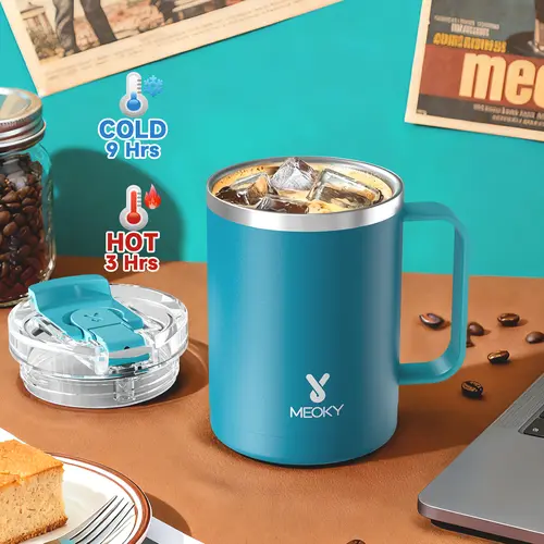 Meoky 14oz Insulated Coffee Mug:Stainless steel body with Tritan lid, double-walled vacuum cup,hot water mug suitable for indoor and office use #backtoschool#backtoschoolseason