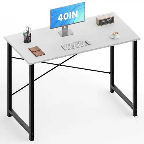 【Deal】SweetFurniture Small Computer Desk - Home Office Desk for Small Spaces, Modern Simple Study Table with Storage Bag and Iron Hook for Bedroom