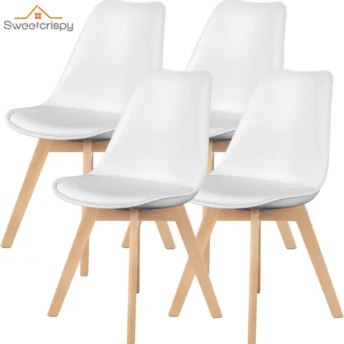 【Deal】SweetFurniture Dining Chairs Set of 4 Mid-Century Modern Dinning Chairs, Living Room Bedroom Outdoor Lounge Chair PU Leather Cushion and Wood Legs,dorm essentials,home decor