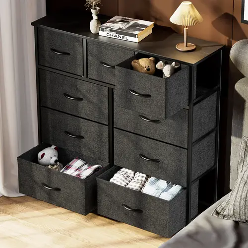 Sweet Furniture Dresser with 9 Drawers, Fabric Storage Tower for Bedroom, Closet, Entryway, Nursery - Steel Frame and Wooden Top, Christmas Gift, Entryway Storage Cabinets, Modern Storage Drawer,dorm essentials,home decor