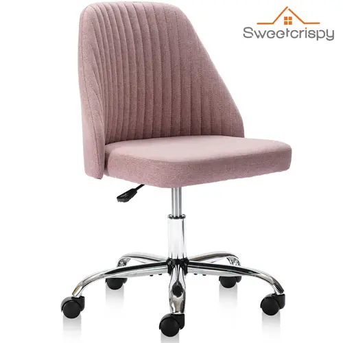 【Deal】SweetFurniture Cute Armless Modern Fabric Swivel Computer Chair - Adjustable, 250lb Load Capacity, Durable Sponge Seat, Great for Home Offices