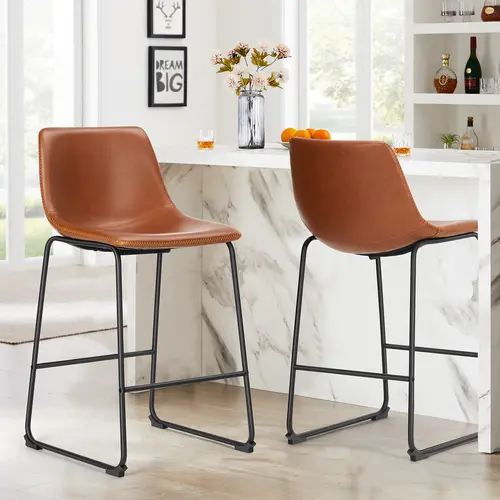 SweetFurniture 26-in Counter Height Bar Stool Set - PU Leather Modern All-Metal Kitchen Bar Stools with Footrest for Kitchen Island (Counter Height Barstools),dorm essentials,home decor