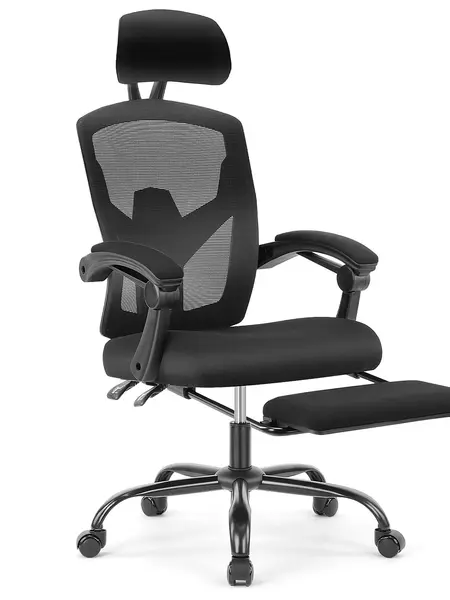 Sweet Furniture Ergonomic Office Chair with Foot Rest and Adjustable Headrest, Mesh Swivel Rolling Task Chair, Height Adjustable, Office Gifts