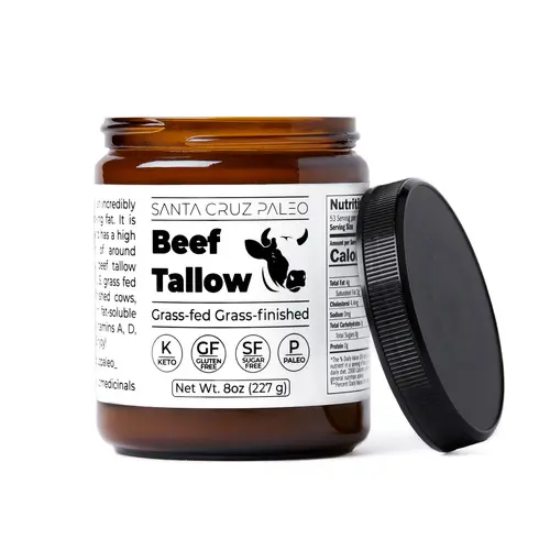 Santa Cruz Paleo Beef Tallow - For Skin Care & Cooking, Use as Lip Balm or Moisturizer, 100% Grass Fed and Finished, Gluten Free, Keto, Sugar Free, Paleo, With Vitamin D, E, K, B1, A, Fatty Acids