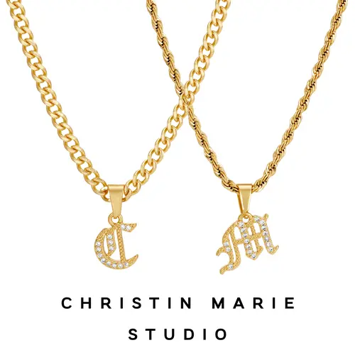 Old English Micro Initial Necklace (Gold)