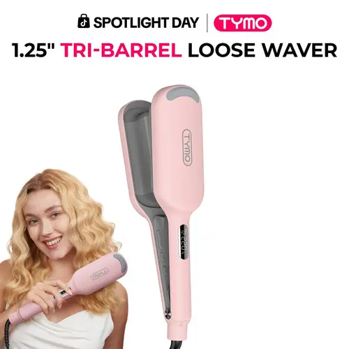 TYMO ROVY - 1.25-Inch Beach Waves Curling Wand, Ionic Ceramic 3-Barrel Crimper for Women, Dual Voltage, Anti-Scald, Reduces Frizz & Heat Damage, Easy to Use, Mermaid Waves, Travel Friendly