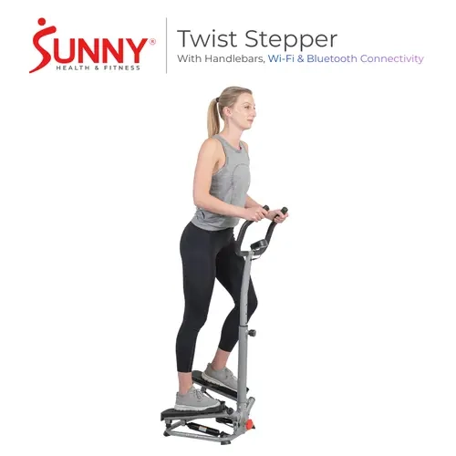 Sunny Health & Fitness Twist Stepper with Handlebars, Home Gym Workout Fitness, Stair Climber Cardio, Performance Monitor, Adjustable Height Handlebars, Core/Leg/Thigh/Glute Toner - Smart or Standard Options
