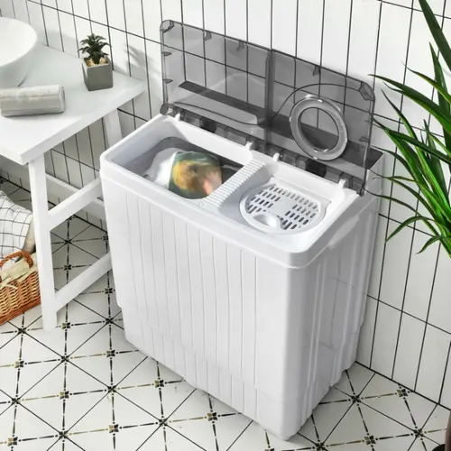 COSTWAY Portable Washing Machine, 13/20/26lbs Mini Twin Tub Washing Machine w/Drain Pump, Semi Automatic Compact Washer & Sipnner, Portable Washer Dryer Combo for Apartments Dorms RV Camping,4th of july decor, dad gift