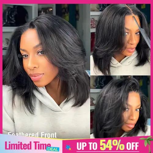 ISEE HAIR Wear Go 9x6 T-Part Layered Cut Bob Yaki Straight Wig Glueless Human Hair–Drawstring Lace Frontal Wig Pre-Cut & Pre-Bleached & Pre-Plucked Hairline & Deep Part Beginner Friendly Vacation Hair Summer Hairstyles#SummerWins#DealsForYouDays