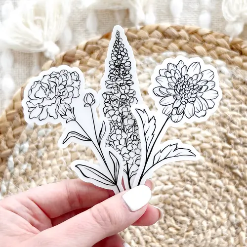 Birth Month Flowers Clear Waterproof Vinyl Sticker, 3x2", Decorative Stickers, Gifts For Boyfriend