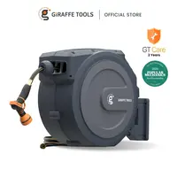 [SummerFinds] Giraffe Tools 90-130ft 5/8in 1/2in Hose Bob Vila best Overall Garden Retractable Hose Reel Heavy Duty Wall Mounted Hose Reel with 180° Swivel Bracket, Any Length Lock Hose Reel with 9- Function Sprayer Nozzle, 2 Years Warranty, SummerWins