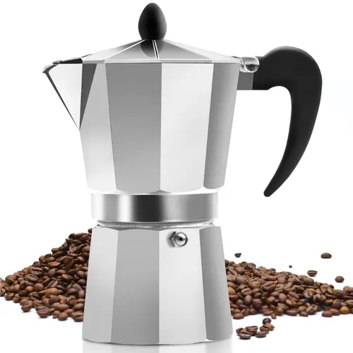 Zulay Kitchen Italian Espresso Maker - Classic Moka Pot with Curved Handle - Aluminum Body with High-Pressure Valve for Rich Coffee Flavor