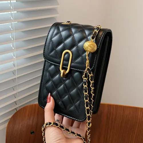 Women's 1 Piece Fashion Quilted Chain Strap Square Bag, Quilted Shoulder Bag, Solid Color Rhombus Embossed Casual Crossbody Bag, Cross Body Bags, Handbag Crossbody Bag, All-match Commuter Bag, Commuter Purse for Work & Daily Used, Daily Clothing Decor