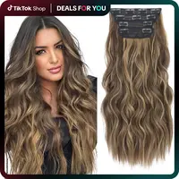 AISI HAIR Glueless Clip-in Wavy Heat Resistant Synthetic Hair Extensions, 4PCS 20-24in Thick Pieces for Women - Wavy Hairpiece, Accessories for Women, Synthetic Extensions & Pieces, Clip In Hair Extensions