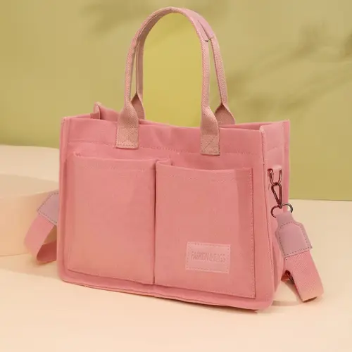 Summer Everything Tote Bag for Women, Plain/Cherry Pattern Work Bag, Everyday Shoulder Bag, Trendy Versatile Commuting Bag, Girl Large Beach Bags, Fabric Shoulder Bags, Fashionable Shoulder Bag