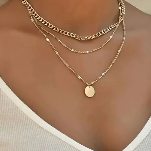 Women's Summer 2024 Layered Beach Boho Necklace, Dainty Minimalist Design Round Geometric & Chain Pendant Set in Minimalist Boho Style, Dainty Necklaces, Fashion Minimalist Necklace, Boho Style Jewelry