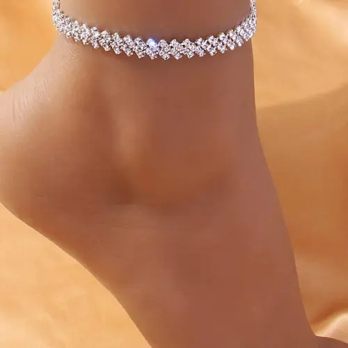 Rhinestone Decorated Anklet for Women As Gift, Summer 2024 Fashionable Adjustable Chain Anklet, Fashionable Accessory Foot Jewelry, Trendy Fashionable Accessories