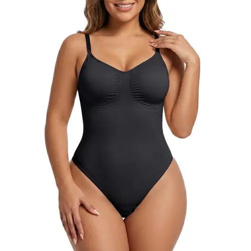 SHAPERX Seamless Bodysuit Tummy Control Shapewear Thong Style Women's Shaping Snatched Body Suit Womenswear Tops Comfort Moderate Support Comfortable Fit Casual Day
