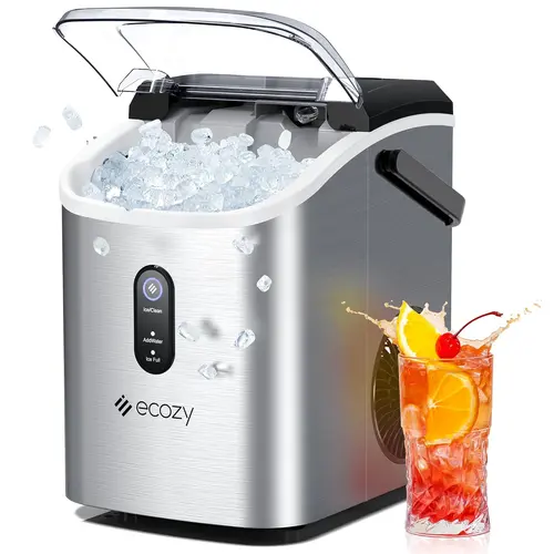 <Home Essentials> ecozy Countertop Sonic Nugget Ice Maker Chewable Ice Cubes 33 lbs Daily Output Self-Cleaning Stainless Steel for Party Kitchen Bar Black Friday Deal Icemakermachine Icemachine