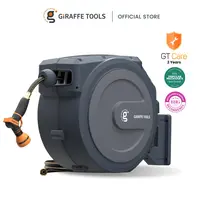 [SummerFinds] Giraffe Tools 90ft-130ft 330LB Metal Bracket Retractable Garden 5/8in 1/2in Hose Reels for Outside,Bob Vila Best Overall Wall Mounted Water Hose Reel with 180° Swivel, Any Length Lock, 9 Pattern Hose Nozzle, 2 years warranty, SummerWins