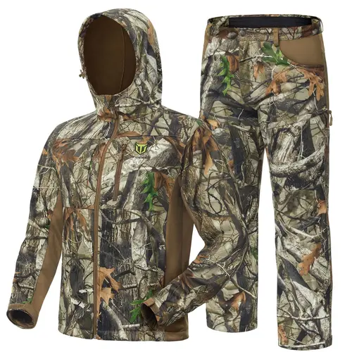 [Great Value Offer] TideWe Men's Camouflage Hunting Suit, Quiet Fabric, Waterproof and Moisture-proof, Comfortable to Wear, Nine-Pocket Design, Perfect for Outdoor Activities