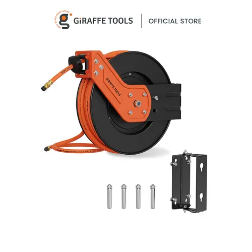 [BackToSchool] Giraffe Tools Retractable Air Hose Reel-Alloy Steel Reel-3/8in x50 FT Hybrid Air Hose Max 300 PSI,Wall Mount Heavy Duty Double Arm Steel Reel