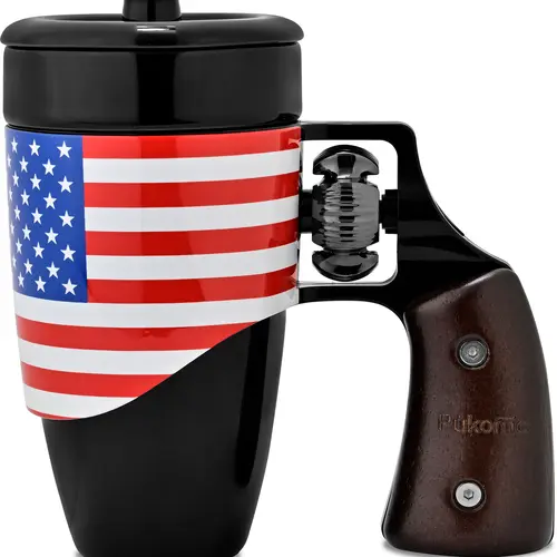 Pukomc Classic Revolver Rotating Handle Ceramic Coffee Mug - 16-oz Leak-Proof, Heat-Resistant, Dishwasher-Safe Reusable Cup, Watercolor Stress Relief Gift for Him, Mens Birthday, Unique Cool Guys Gifts, Gifts For Him, Mens Gifts