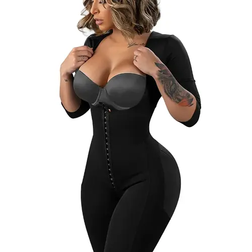 Snatched Body | Stage 1 Colombian Faja with Arm Shaper | Open Bust Full Body Bodysuit | Elbow Compression Sleeves | Butt Lifting + Waist Sculpting | Zero Hip Compression | 3 Hook Levels