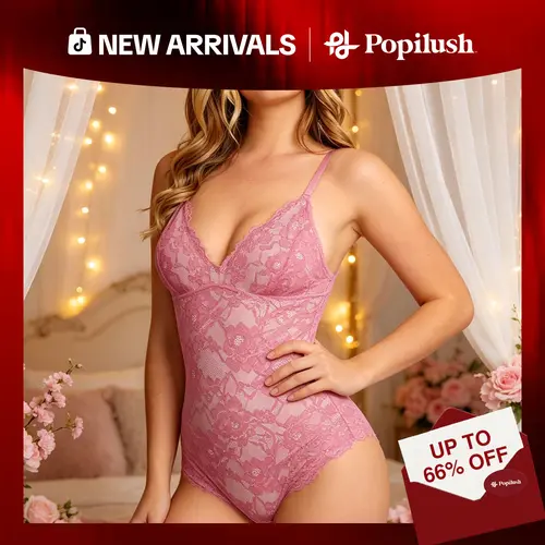 Popilush Basic Full Lace Built in Shapewear Bodysuit Women Vneck Compression Sleeveless Thong Tummy Control Backless Adjustable Sexy Bodysuit Womenswear #Dealsforyoudays